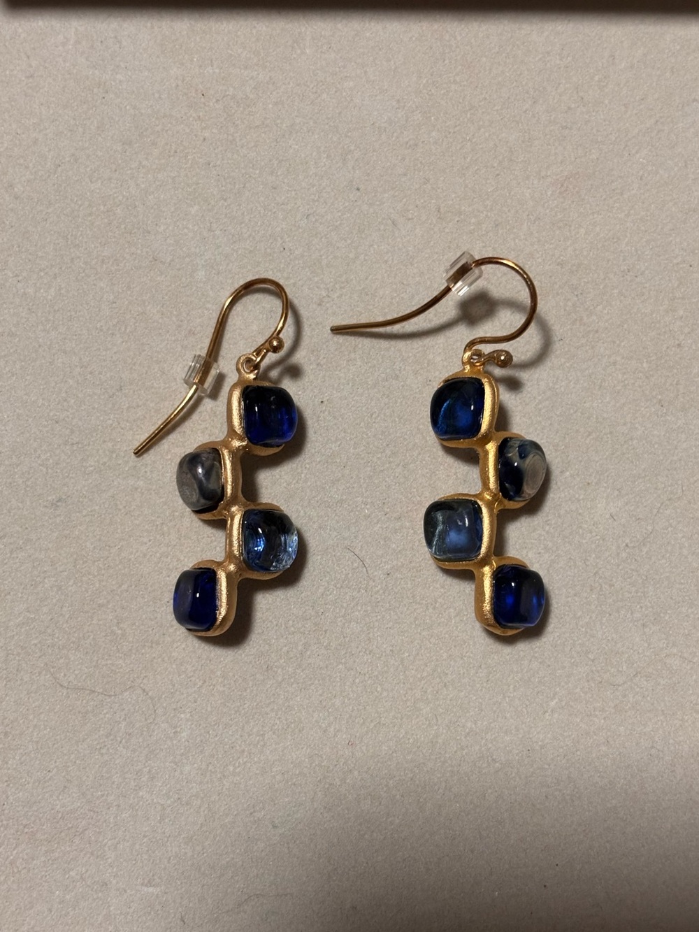 The Met Iridescent Drop Earrings with Blue Glass Stones